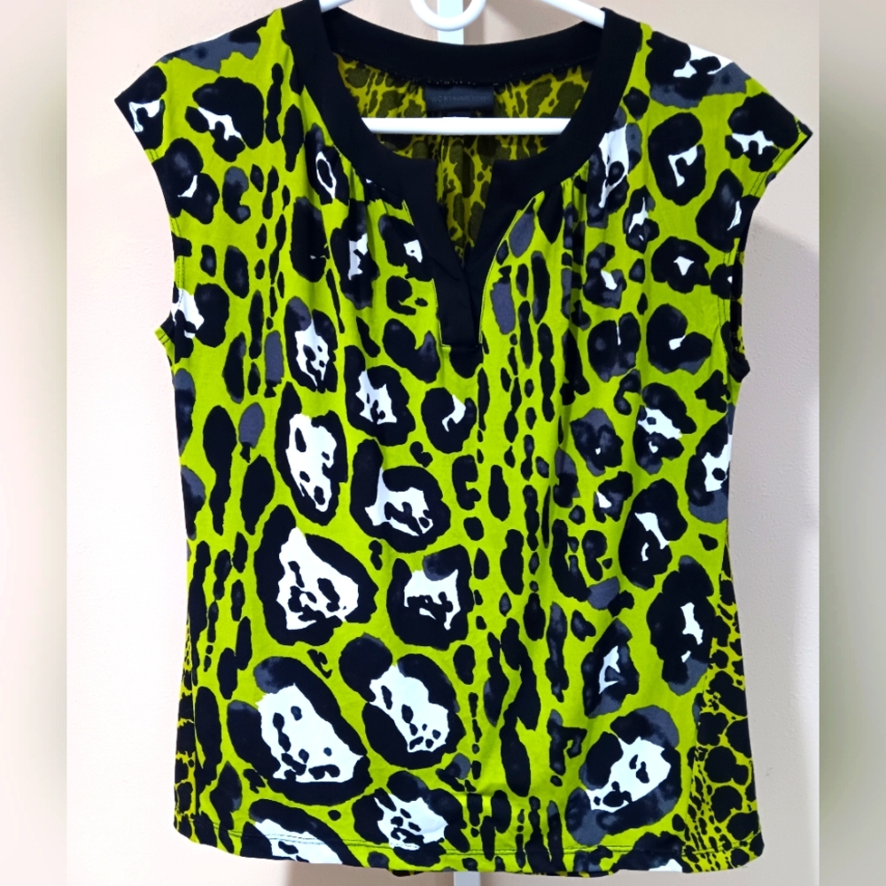 Worthington Women's (Size M) Bright Green & Black Sleeveless Leopard Pri… - Picture 1 of 9
